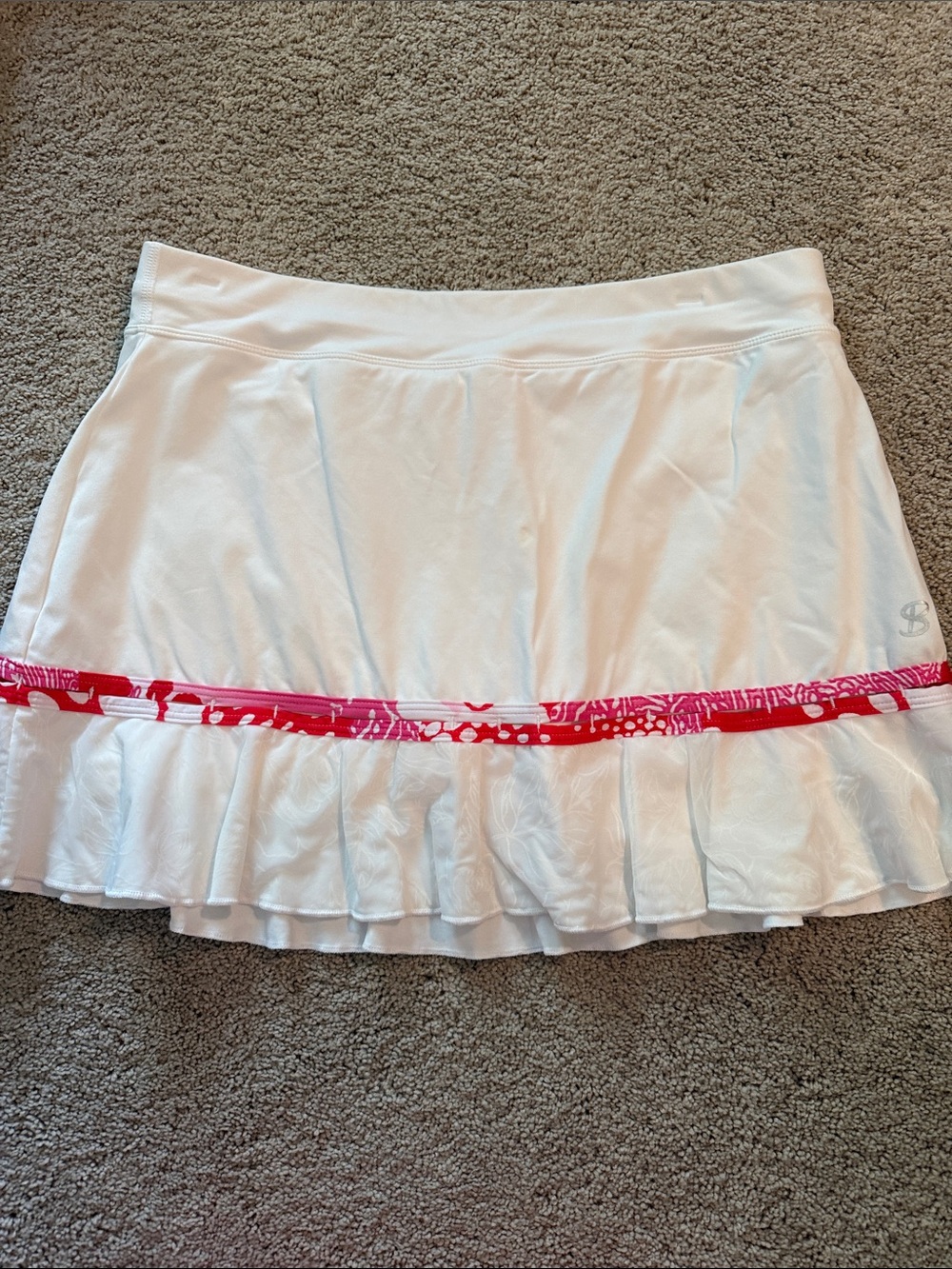 White Mini Ruffle Tennis Skirt with Pink Accent